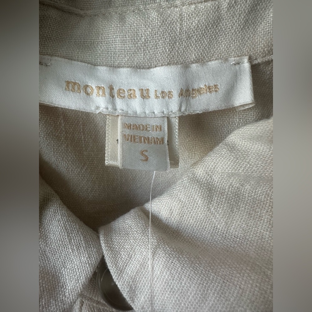 Ladies Small Oatmeal Button Front Top NWT Lightweight Chest Pocket MONTEAU New - Picture 4 of 6